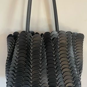 Paco Rabanne black leather disc tote